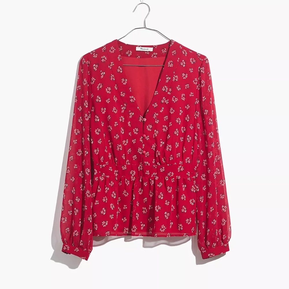 Madewell V-neck Peplum Top in Little lilies